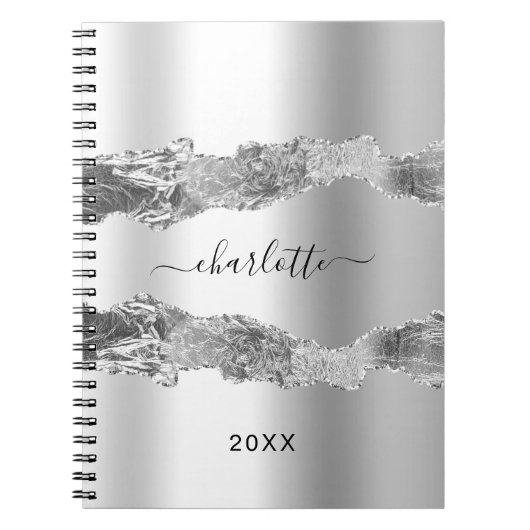 Silver agate Marmornamensskript elegant Notizblock (Vorderseite)