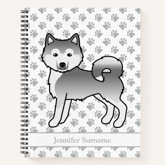 Silver Alaskan Malamute Dog & Custom Text Notizblock (Vorderseite)