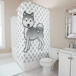 Silver Alaskan Malamute Niedlich Cartoon Dog Duschvorhang