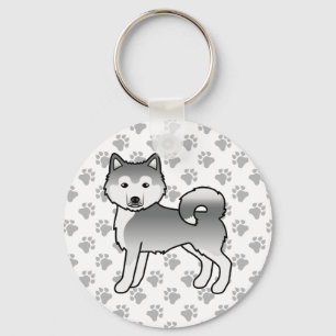 Silver Alaskan Malamute Niedlich Cartoon Dog & Paw Schlüsselanhänger