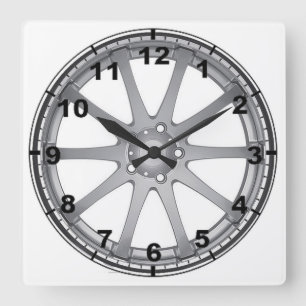 "Silver Alloy Wheel" design wall clocks Quadratische Wanduhr