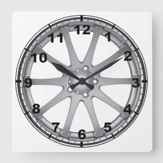 "Silver Alloy Wheel" design wall clocks Quadratische Wanduhr (Vorderseite)