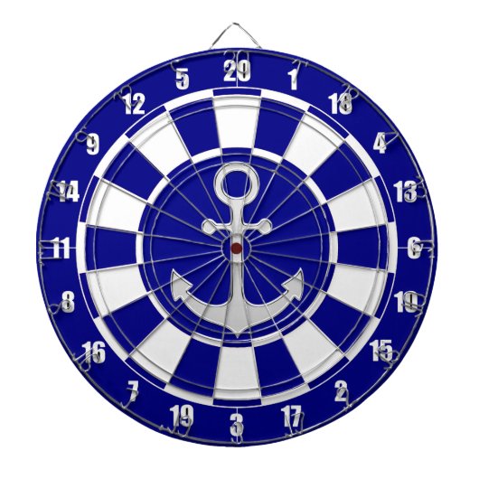 Silver Anchor auf Navy Blue und White Dart Board Dartscheibe (vorne)