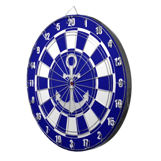 Silver Anchor auf Navy Blue und White Dart Board Dartscheibe (Vorderseite rechts)