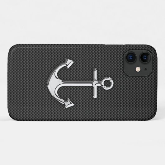 Silver Anchor on Carbon Fibre Case-Mate iPhone Hülle (Rückseite (Horizontal))