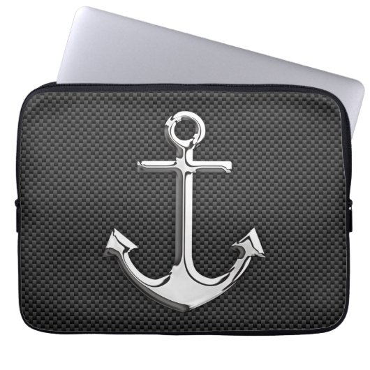Silver Anchor on Carbon Fibre Decor Laptopschutzhülle (Vorderseite)