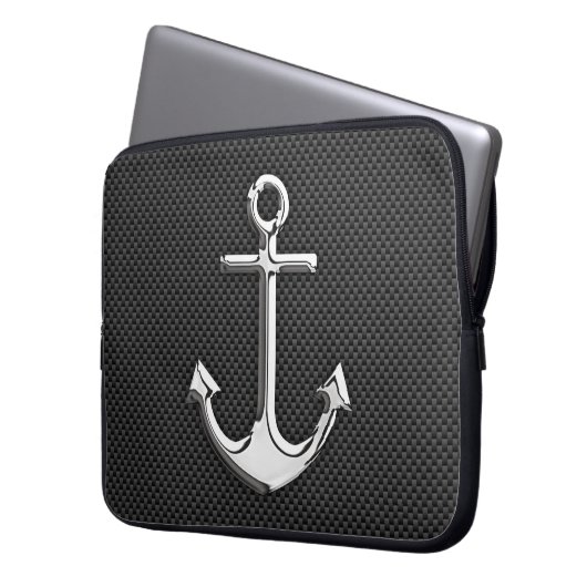 Silver Anchor on Carbon Fibre Decor Laptopschutzhülle (Vorderseite Links)
