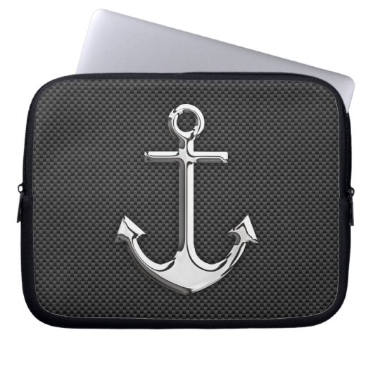 Silver Anchor on Carbon Fibre Decor Laptopschutzhülle (Vorderseite)