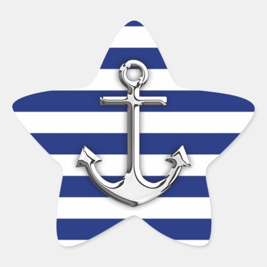 Silver Anchor on Navy Blue Stripes Stern-Aufkleber (Vorderseite)