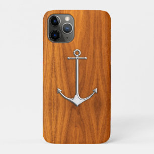 Silver Anchor on Teak Veneer Nautic Lifestyle Case-Mate iPhone Hülle