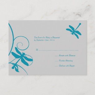 Silver and Aqua Blue Dragonfly Wedding RSVP Karte