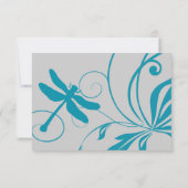 Silver and Aqua Blue Dragonfly Wedding RSVP Karte (Rückseite)