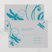 Silver and Aqua Blue Dragonfly Wedding RSVP Karte (Vorne/Hinten)