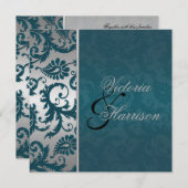 Silver and Aquamarin Damask II Einladung zur Hochz (Vorne/Hinten)