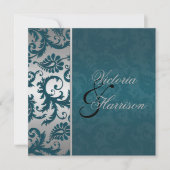 Silver and Aquamarin Damask II Einladung zur Hochz (Vorderseite)