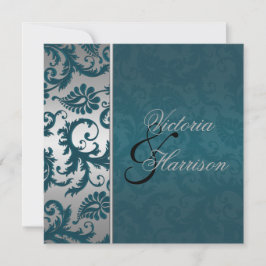 Silver and Aquamarin Damask II Einladung zur Hochz
