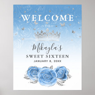Silver and Bahama Blue Rose Begrüßungs-Party Poster