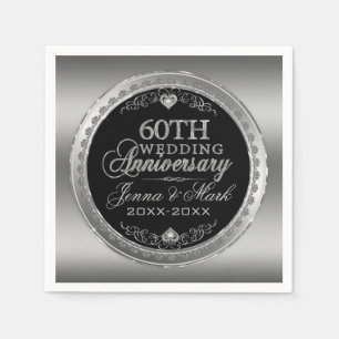 Silver And Black 60th Wedding Anniversary Serviette