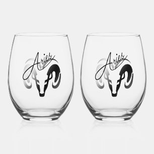 Silver and Black Aries: Der rohe Zodiac Weinglas Ohne Stiel
