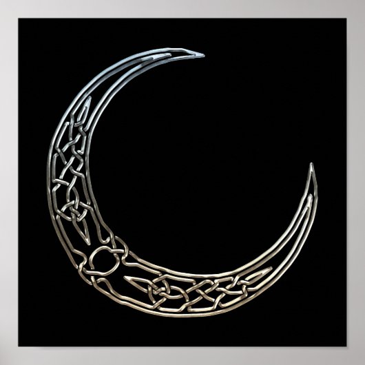 Silver And Black Celtic Crescent Moon Poster (Vorne)