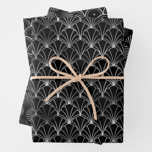 Silver and Black Circles Art Deco Muster Geschenkpapier Set (Beispiel)