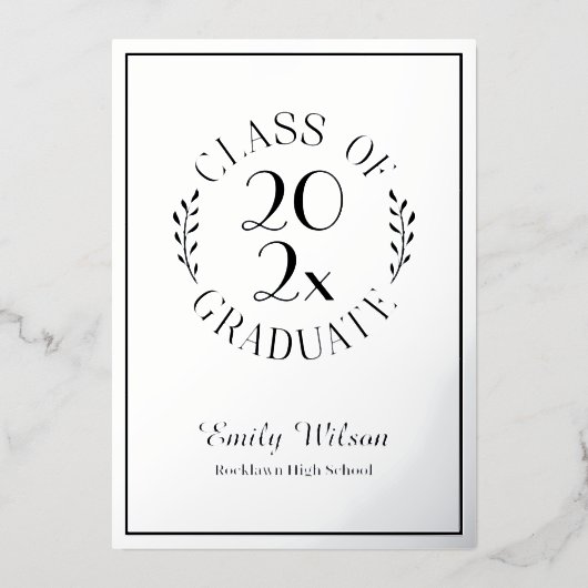 Silver and Black Class of 2025 Graduation Party Folieneinladung (Vorderseite)