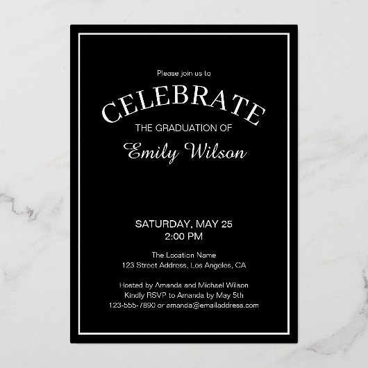 Silver and Black Class of 2025 Graduation Party Folieneinladung (Rückseite)