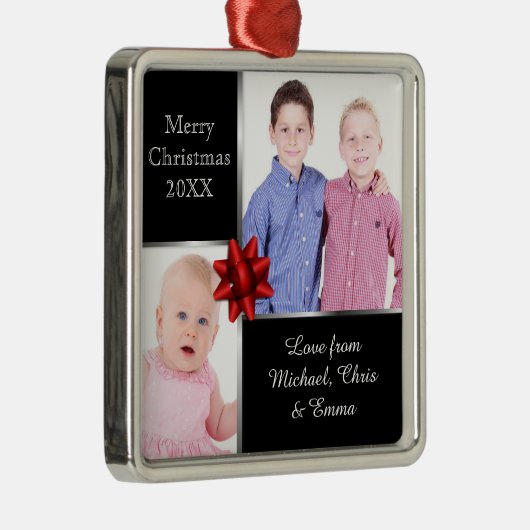 Silver and Black Custom Photo Personalised Gift Ornament Aus Metall (Rechts)