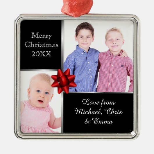 Silver and Black Custom Photo Personalised Gift Ornament Aus Metall (Vorne)