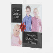 Silver and Black Custom Photo Personalised Ornament Aus Glas (Vorderseite links)