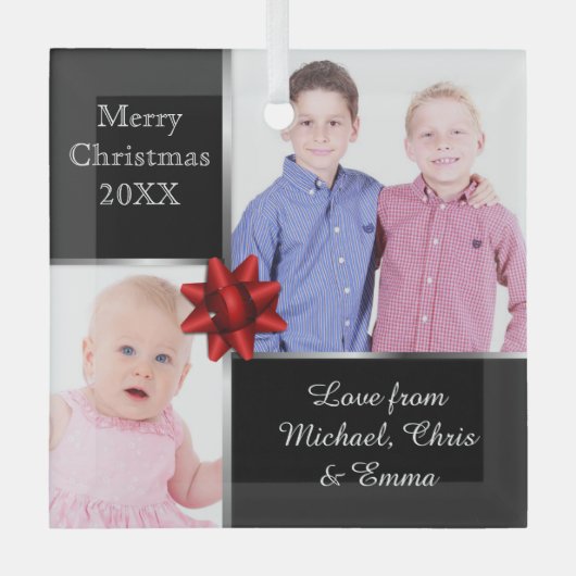 Silver and Black Custom Photo Personalised Ornament Aus Glas (Vorderseite)