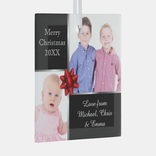 Silver and Black Custom Photo Personalised  Ornament Aus Glas (Vorderseite Rechts)