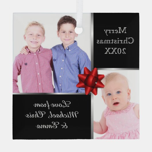 Silver and Black Custom Photo Personalised Ornament Aus Glas (Rückseite)