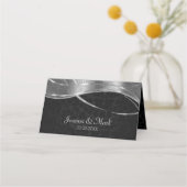 Silver and Black Damask Muster Platzkarte (Rückseite)