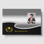 Silver and Black design Photo Gold Text Gästebuch (Vorderseite)