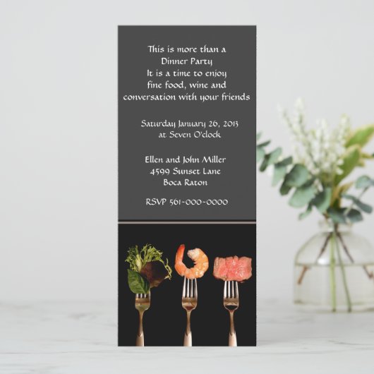 Silver and Black Dinner Party Einladung (Stehend Vorderseite)