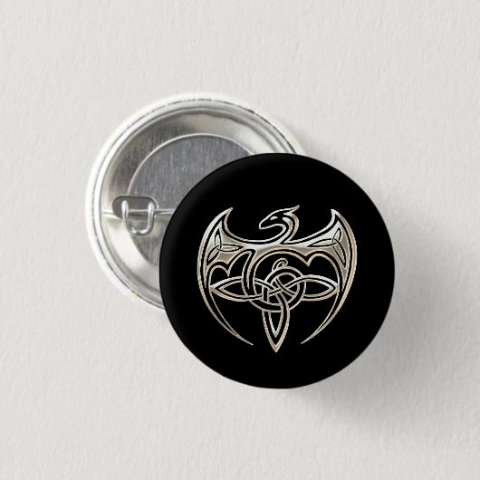 Silver And Black Dragon Trine Celtic Knots Art Button (Vorne & Hinten)
