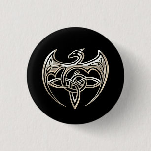 Silver And Black Dragon Trine Celtic Knots Art Button