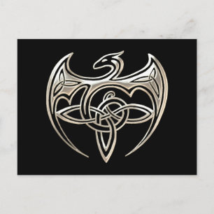Silver and Black Dragon trine Celtic Knots Art Postkarte