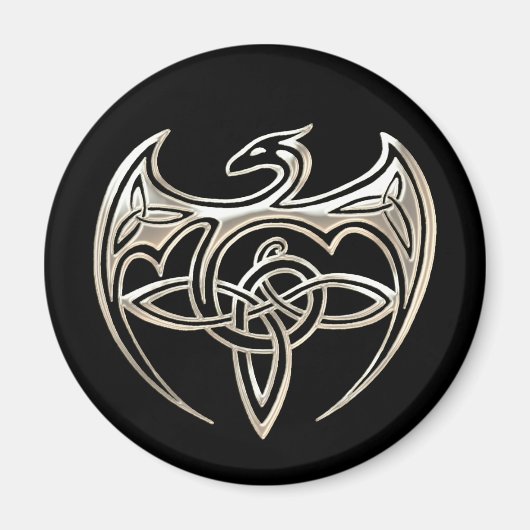 Silver and Black Dragon trine keltische Knospen Ku Magnet (Vorne)