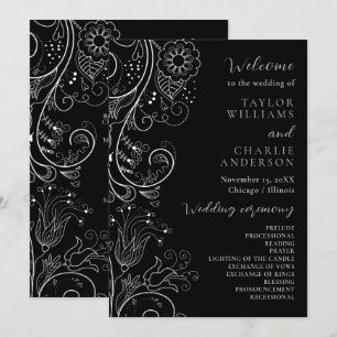 Silver and Black Elegane Floral Wedding Program Programm