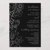 Silver and Black Elegane Floral Wedding Program Programm (Vorderseite)