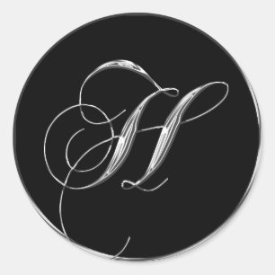 Silver and Black Formal Wedding Monogram H Siegel Runder Aufkleber