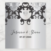 Silver and Black Glam Elegant Stilvolle Hochzeit Weinetikett (Einzelnes Label)