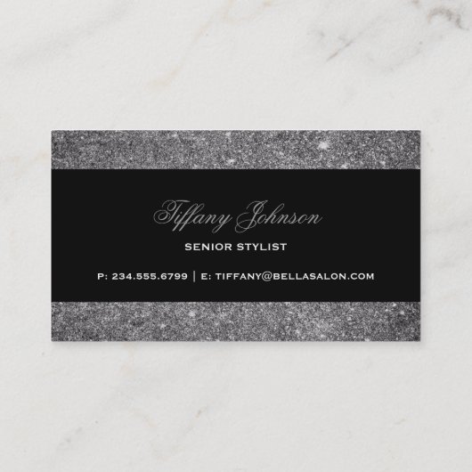 Silver and Black Glam Imitats Glitzer Visitenkarte (Rückseite)