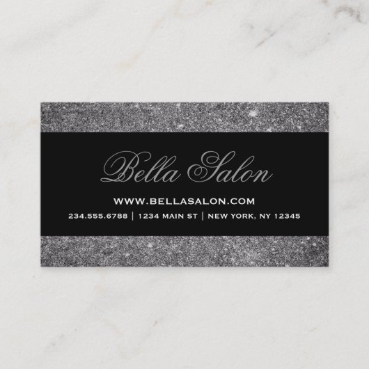 Silver and Black Glam Imitats Glitzer Visitenkarte (Vorderseite)