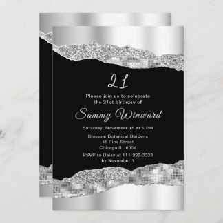 Silver and Black Glam Tars Geburtstagsparty Einladung