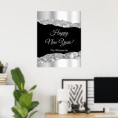 Silver and Black Glam Tränen glücklich Neues Jahr Poster (Heimbüro)