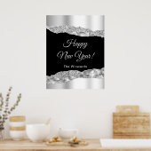 Silver and Black Glam Tränen glücklich Neues Jahr Poster (Küche)