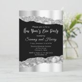 Silver and Black Glam Tränen Silvester Party Einladung (Stehend Vorderseite)